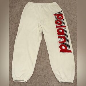 Men’s White Jogger Sweatpants Poland Spell Out Size Medium Drawstring VTG Hanes